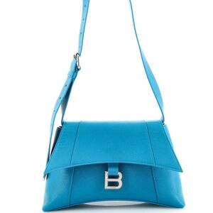 Balenciaga Soft Hourglass Shoulder Bag Turquoise Blue Leather Handbag